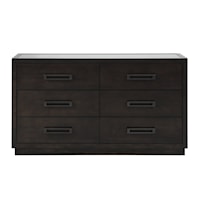 Contemporary 6-Drawer Dresser with Glass Inset Top
