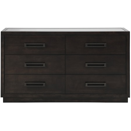 Contemporary 6-Drawer Dresser with Glass Inset Top