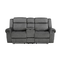 Transitional Dual Reclining Loveseast with Center Console and Cupholders