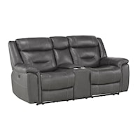 Transitional Power Double Reclining Loveseat with Center Console, Power Headrests and USB Ports