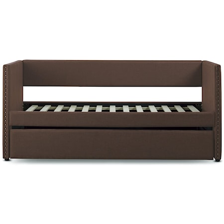 Transitional Upholstered Daybed with Trundle and Nailhead Trim
