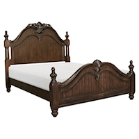 Traditional King Bed with Carved Finials and Squared Pilasters