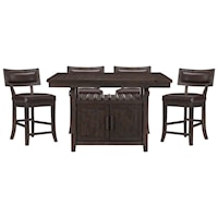 Rustic 5-Piece Counter Height Dining Set with Wine Bottle Rack