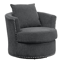 Transitional Barrel Swivel Chair with Nailheads