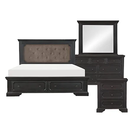 Traditional 4-Piece Queen Bedroom Set with Tufted Headboard and Storage Footboard