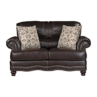Traditional Loveseat with Nailheads and Throw Pillows