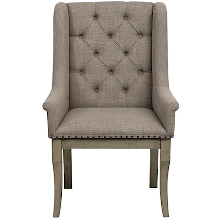 Transitional Upholstered Arm Chair with Button Tufted Back