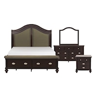 Traditional 4-Piece Queen Bedroom Set with Sleigh Headboard and Storage Footboard