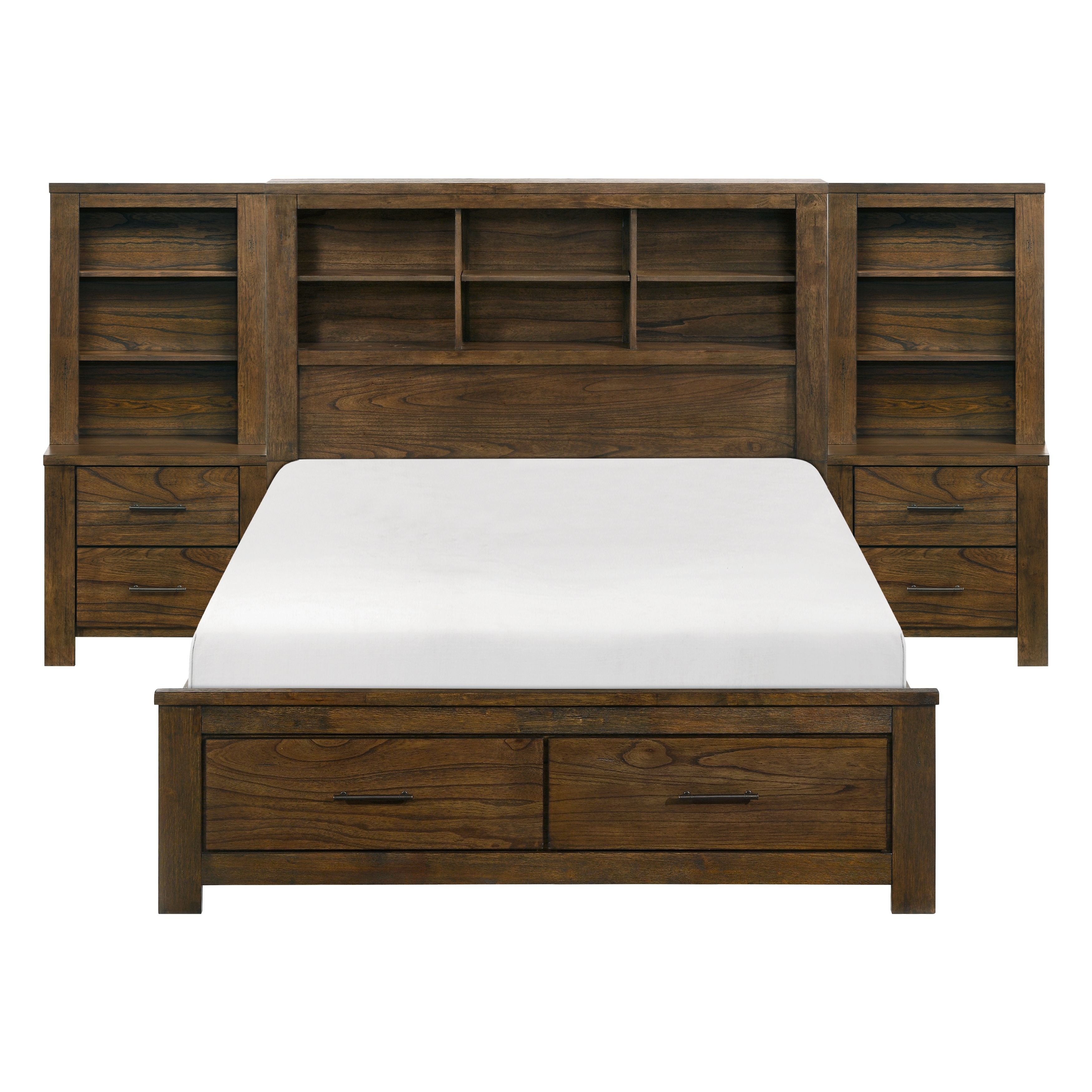 Rustic 5-Piece Full Wall Platform Bed with Storage
