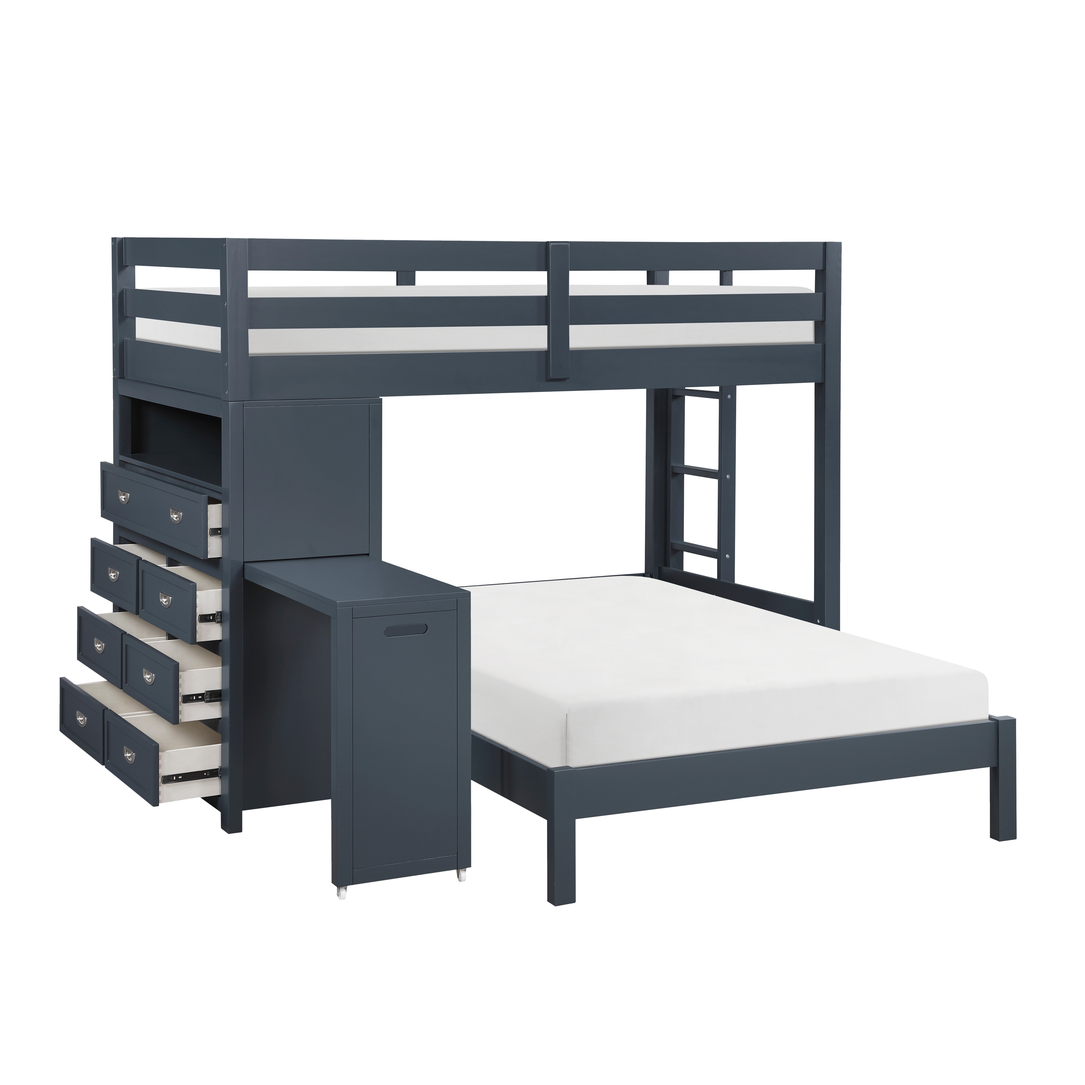 Twin/Full Loft Bunk Bed with Hidden Desk