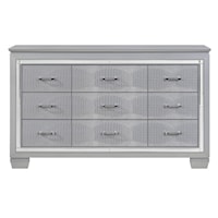 Glam Nine Drawer Dresser with Beveled Mirror Accent