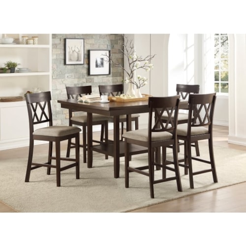 Transitional 7-Piece Counter Height Dining Set with Lazy Susan