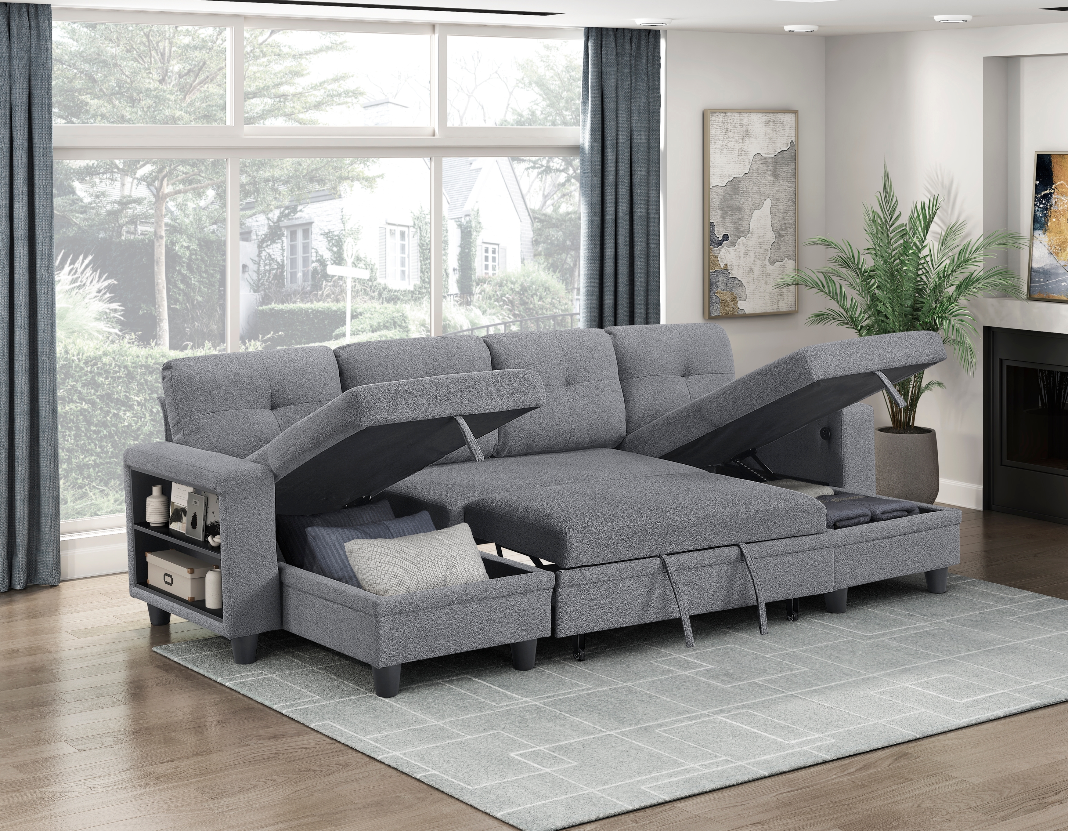 Homelegance Ansley 4-Piece Sectional Sofa with Pull-Out Bed
