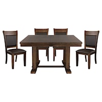 Transitional 5-Piece Dining Set with Self Storing Extension Leaf