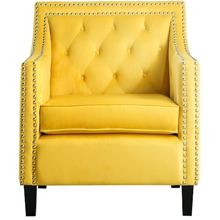 Glam Accent Chair with Button Tufted Back and Nailhead Trimming