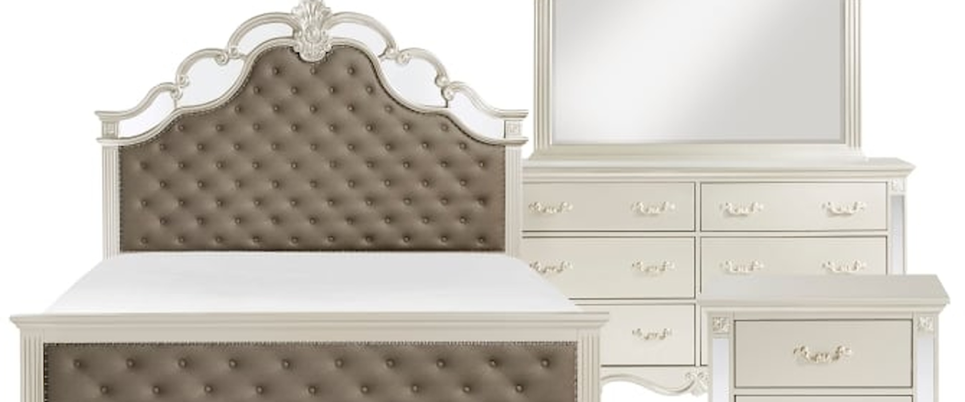 Glam 4-Piece Queen Bedroom Set with Tufted Headboard and Footboard