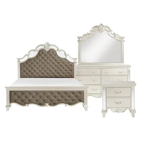 Glam 4-Piece Queen Bedroom Set with Tufted Headboard and Footboard