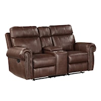 Transitional Double Reclining Loveseat with Center Console and Cupholders