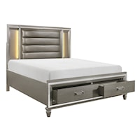 Glam King Platform Bed with Footboard Storage, LED Lighting