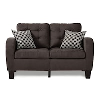 Transitional Loveseat with Tufted Detailing and Throw Pillows