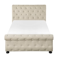 Transitional Upholstered King Panel Bed with Button Tufting