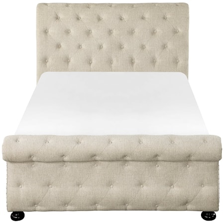 Transitional Upholstered California King Panel Bed with Button Tufting