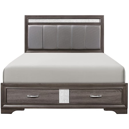 Glam Queen Panel Bed with Upholstered Headboard & Storage Footboards