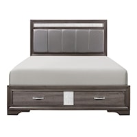 Glam Queen Panel Bed with Upholstered Headboard & Storage Footboards