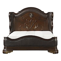 Traditional Queen Bed with Carved Scrolling Accents