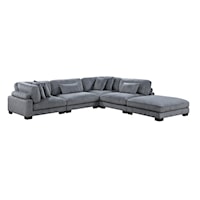 Casual 5-Piece Modular L-Shape Sectional With Ottoman