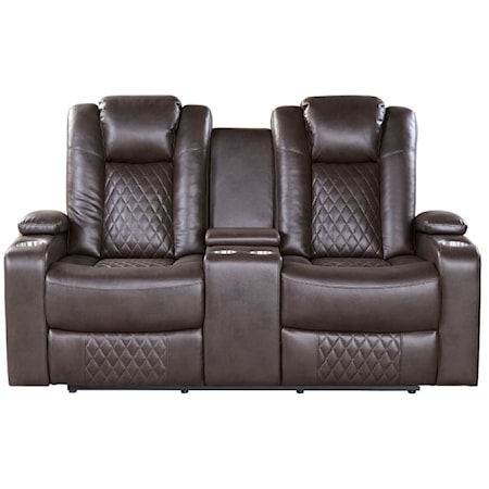Casual Power Reclining Loveseat with Center Console, Power Headrests and Storage Arms