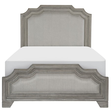 Transitional King Bed with Upholstery and Nailheads