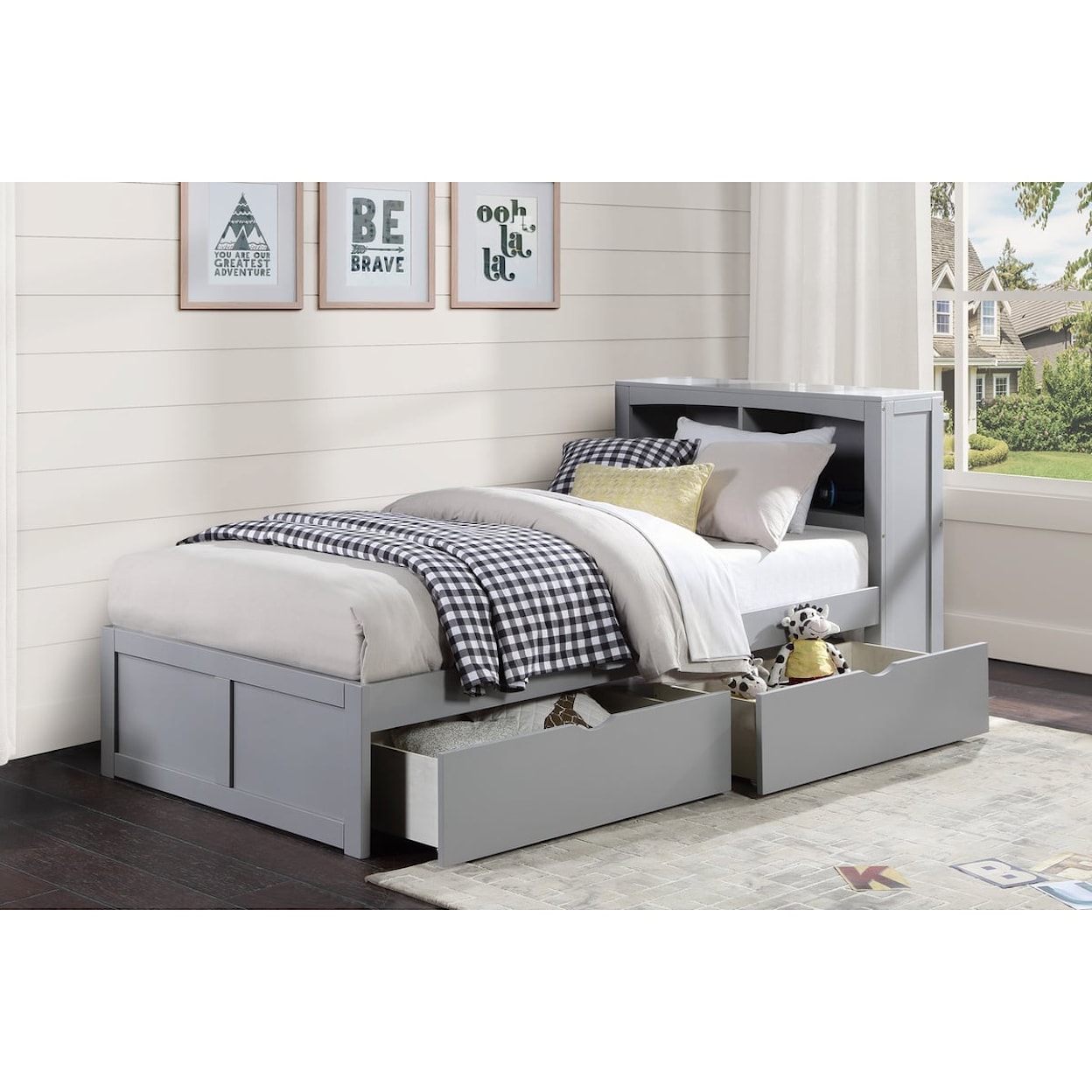 Homelegance Orion Twin Bookcase Bed with Storage Boxes