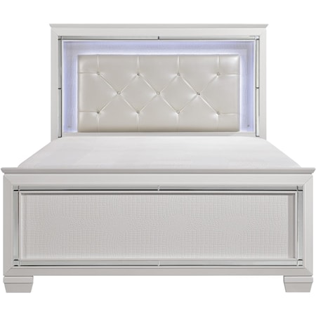 Glam Queen Panel Bed with Upholstered LED Light Headboard