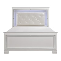 Glam Full Panel Bed with Upholstered LED Light Headboard