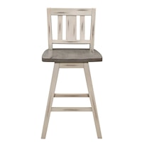 Rustic Counter Height Swivel Chair with Slat Back Design