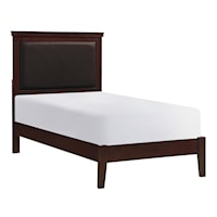 Transitional Twin Bed with Faux Leather Padded Headboard