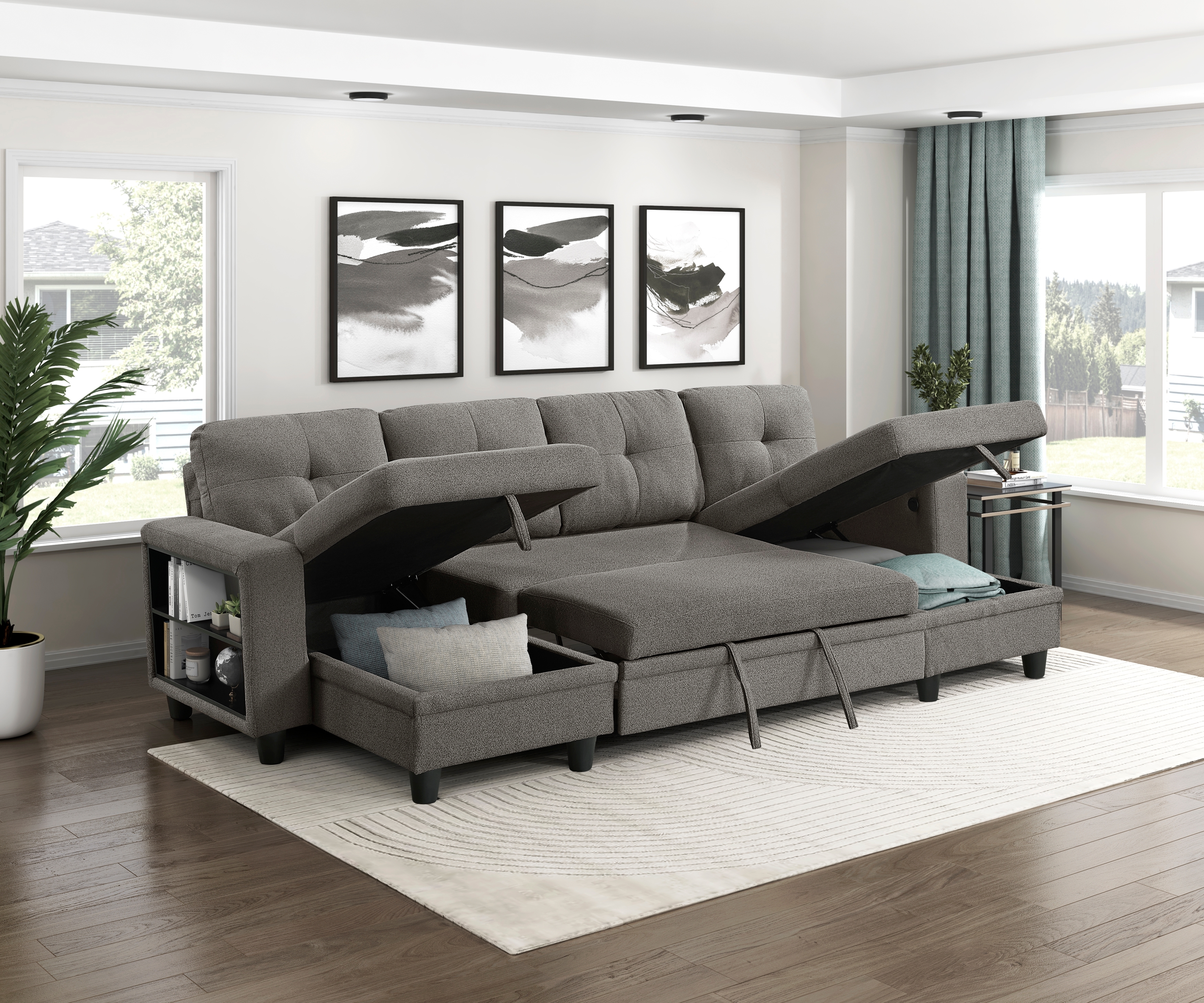 Homelegance Ansley 4-Piece Sectional Sofa with Pull-Out Bed