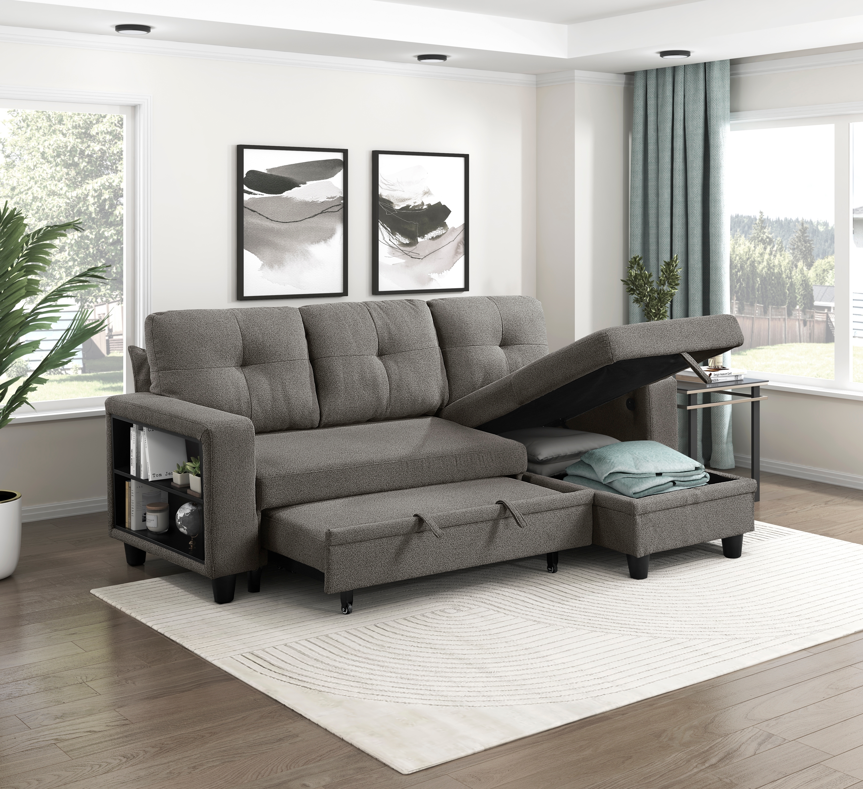 Homelegance Ansley 3-Piece Sectional Sofa with Pull-Out Bed