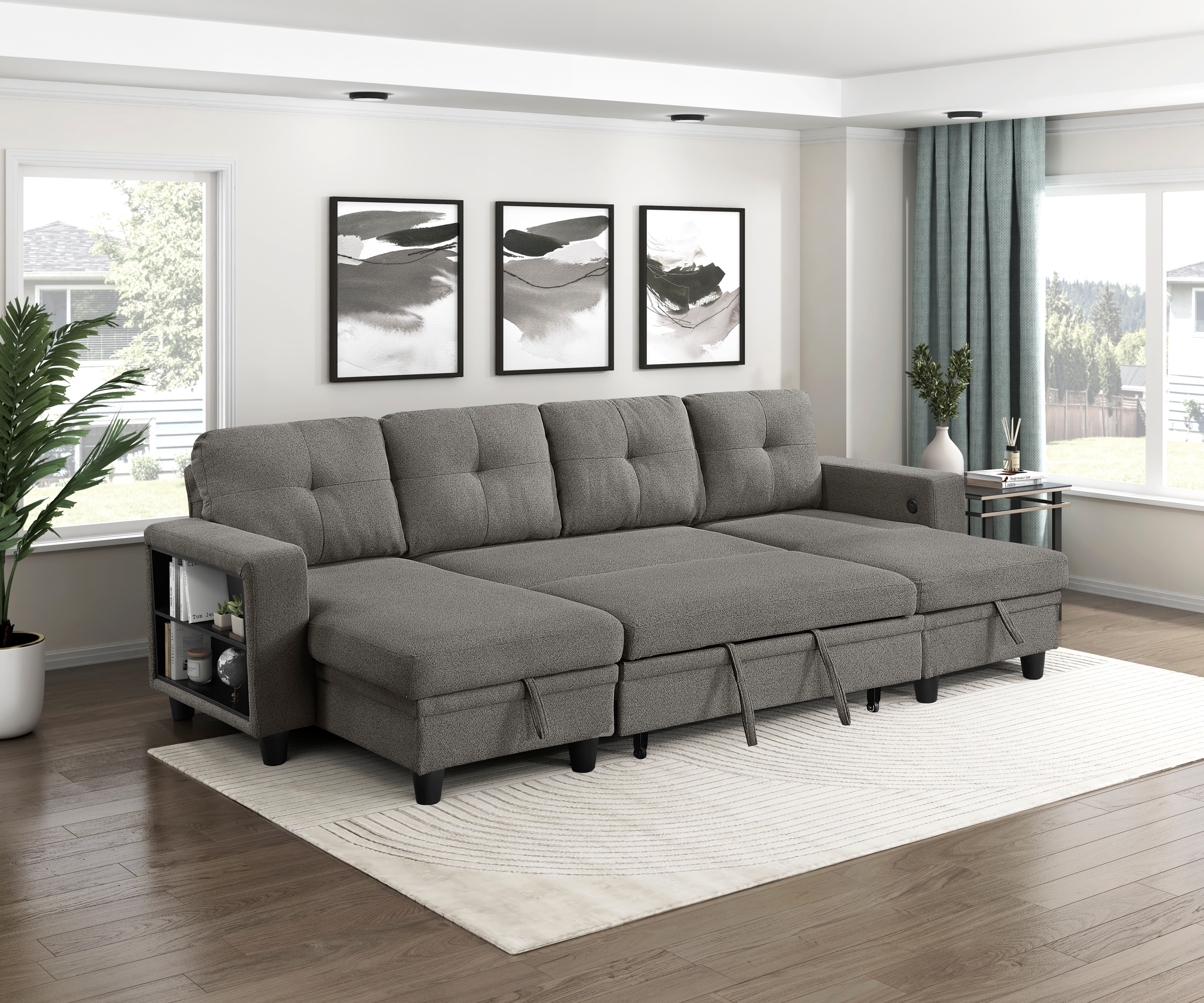 Homelegance Ansley 4-Piece Sectional Sofa with Pull-Out Bed