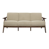 Mid-Century Modern Stationary Sofa with Sloped Wood Armrests
