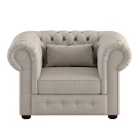 Transitional Accent Chair with Button Tufted Detail and Rolled Arms