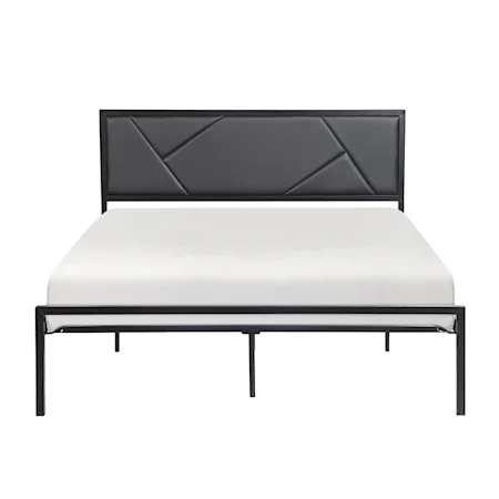 Contemporary Queen Platform Bed with Upholstered Headboard