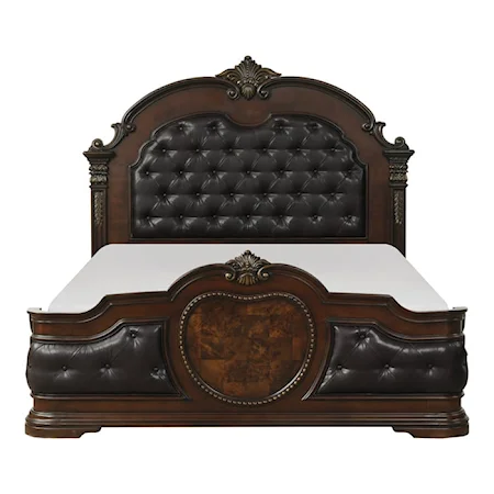 Traditional Upholstered Queen Bed with Carved Moldings