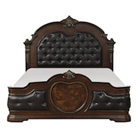Traditional Upholstered Queen Bed with Carved Moldings