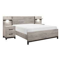 Contemporary 5-Piece Full Wall Bed Set with Nightstands