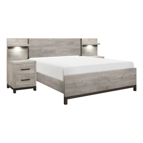 Contemporary Queen Panel Wall with Two Nightstands