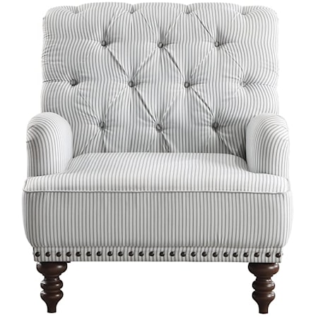 Tufted Accent Chair W/Nailheads, Gray/White