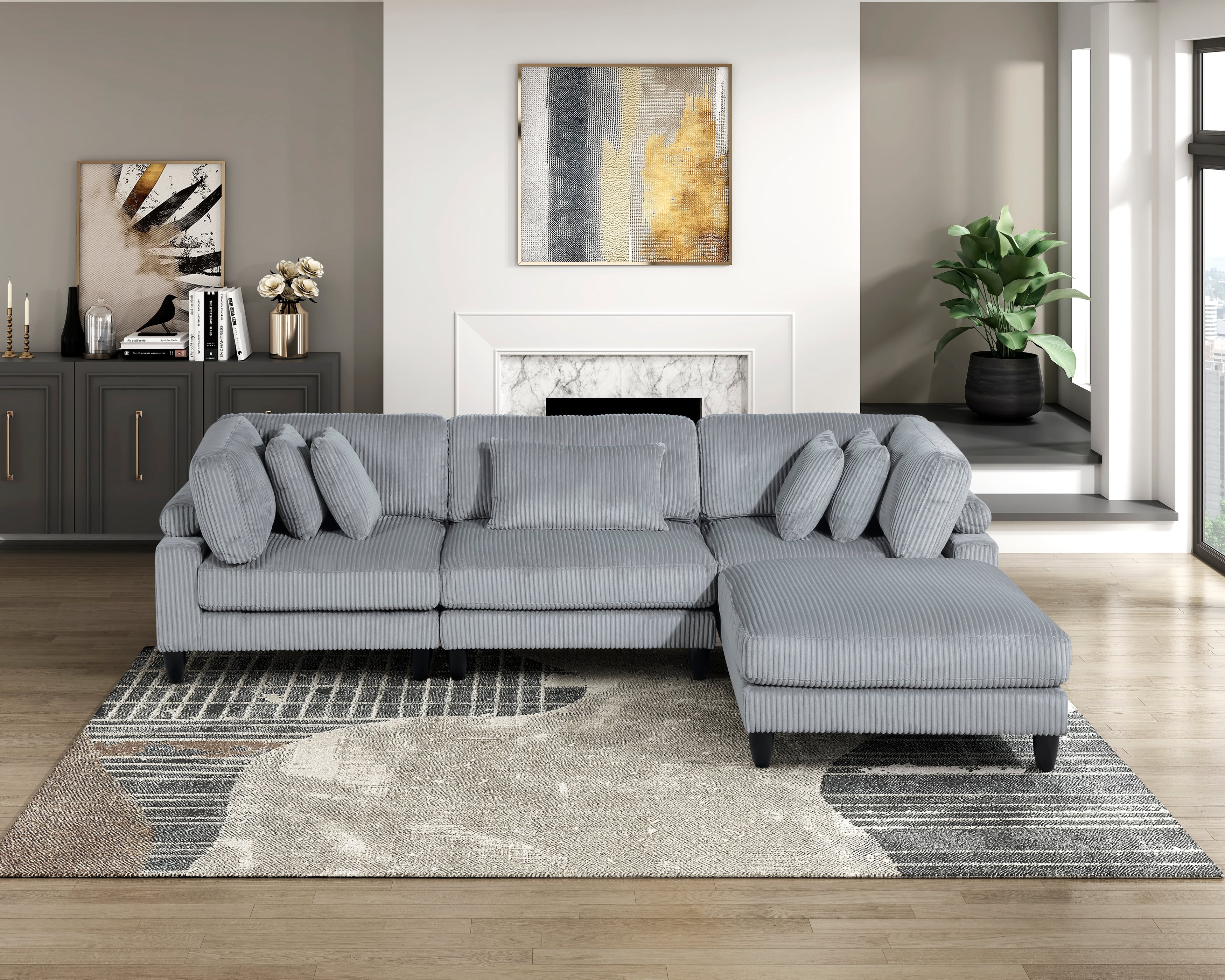 3-Piece Sectional Sofa with Ottoman