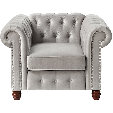 Traditional Button-Tufted Stationary Chair with Nail-Head Trim